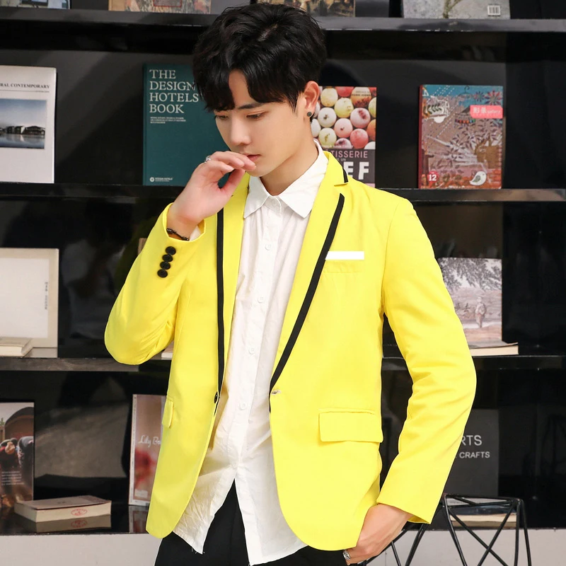 Мужской Блейзер на одной пуговице однотонный приталенный Повседневный пиджак