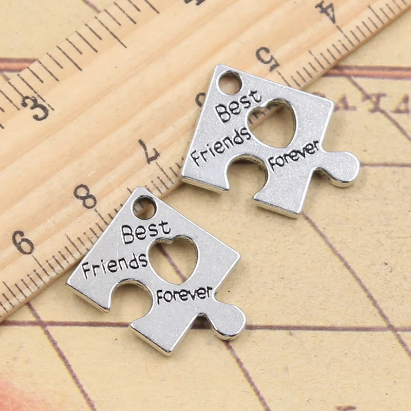 

10pcs Charms Jigsaw Heart Best Friends Forever 22x22mm Tibetan Silver Color Pendants Antique Jewelry Making DIY Handmade Craft