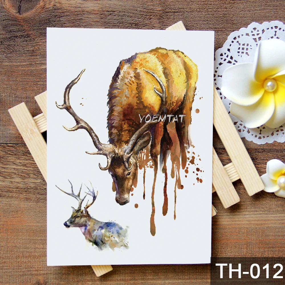 Водостойкая Временная тату наклейка акварель животные узор татуировка