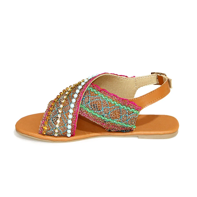 

Woman 2020 Summer Ladies Shoes Women Sandals Basic Flat Open-toed Ethnic Casual Buckle Strap String Bead Zapatos De Mujer