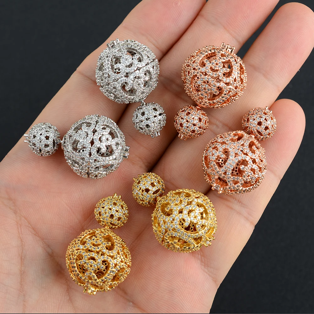 2 pairs 10-19mm Earrings Double sided Paved Crystal Ball Earrings