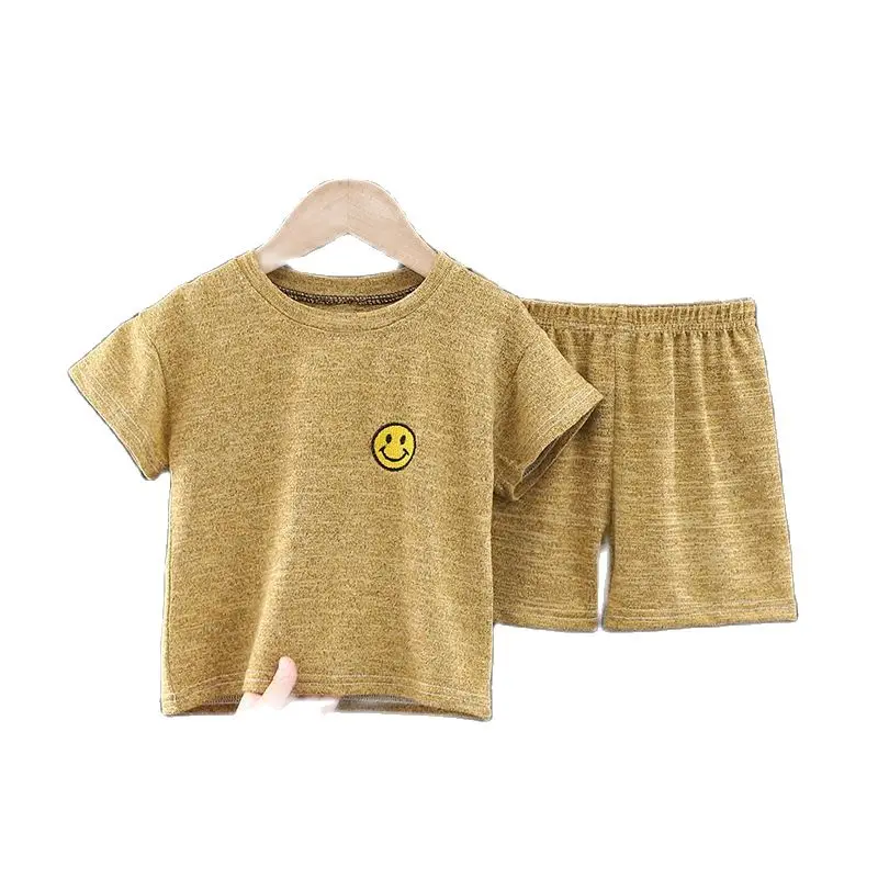 

2PCS Children's Outfit Sets Boys O-Neck T-Shirt and Shorts Summer Casual Smiley Print Kids Boy Silk Clothes Baby Girl Clothes