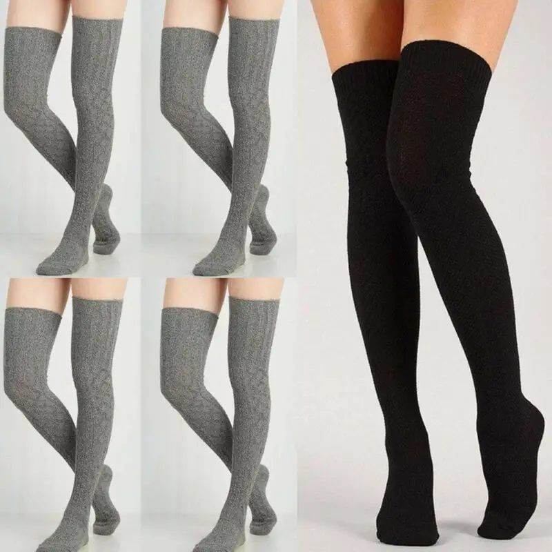 

Fashion Women Lady Cable Knit Extra Long Stockings Over Knee Thigh High Warm Pantyhose Trim Tights Solid Autumn & Winter Wild