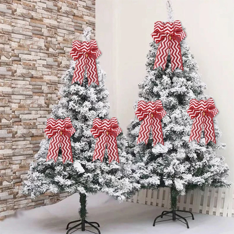 

1PC Bow Bowkont Linen Lattice Stripe Ribbon Bow New Crafts Christmas Tree Home Decor Home DIY Decoration 24*19cm