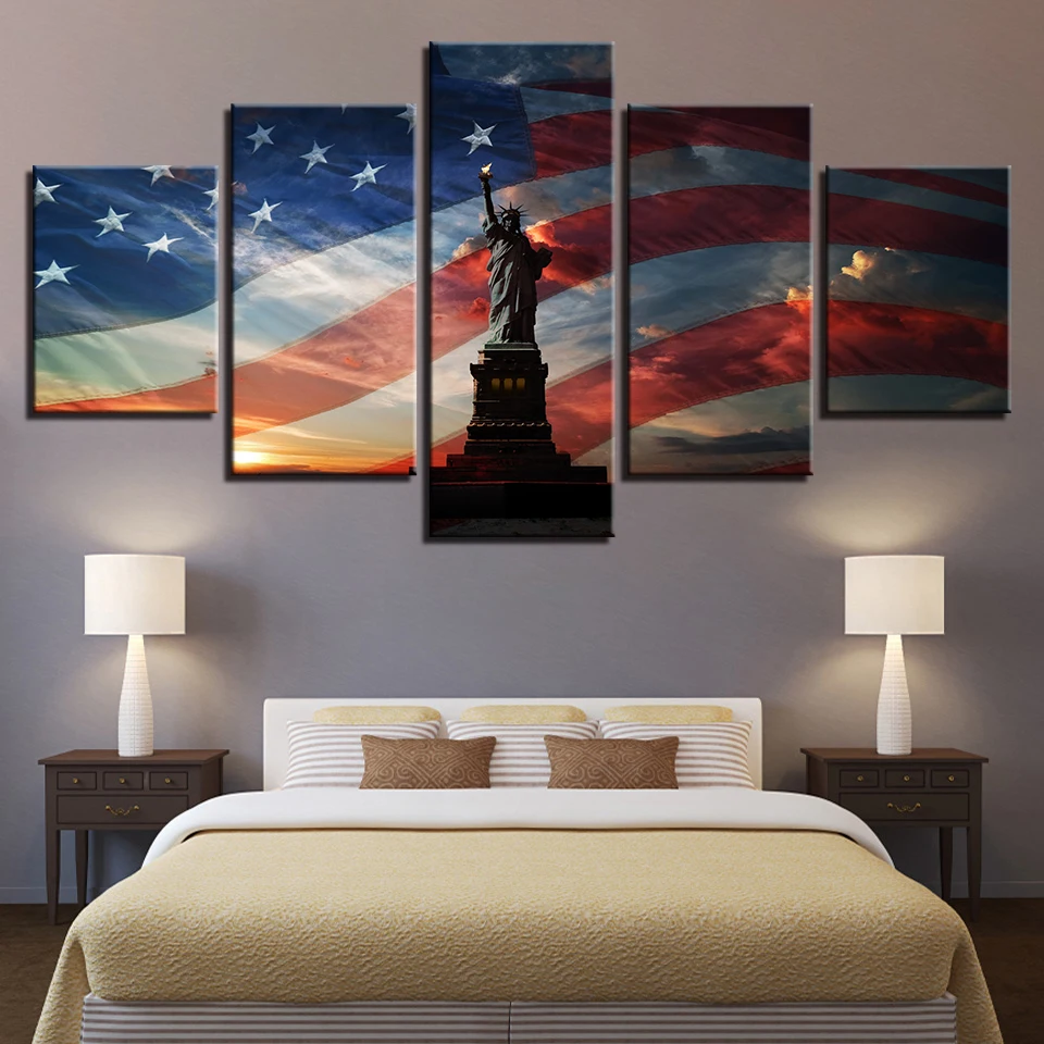 Модульные холщовые картины гостиной стены искусства рамки 5 шт. Статуя Свободы