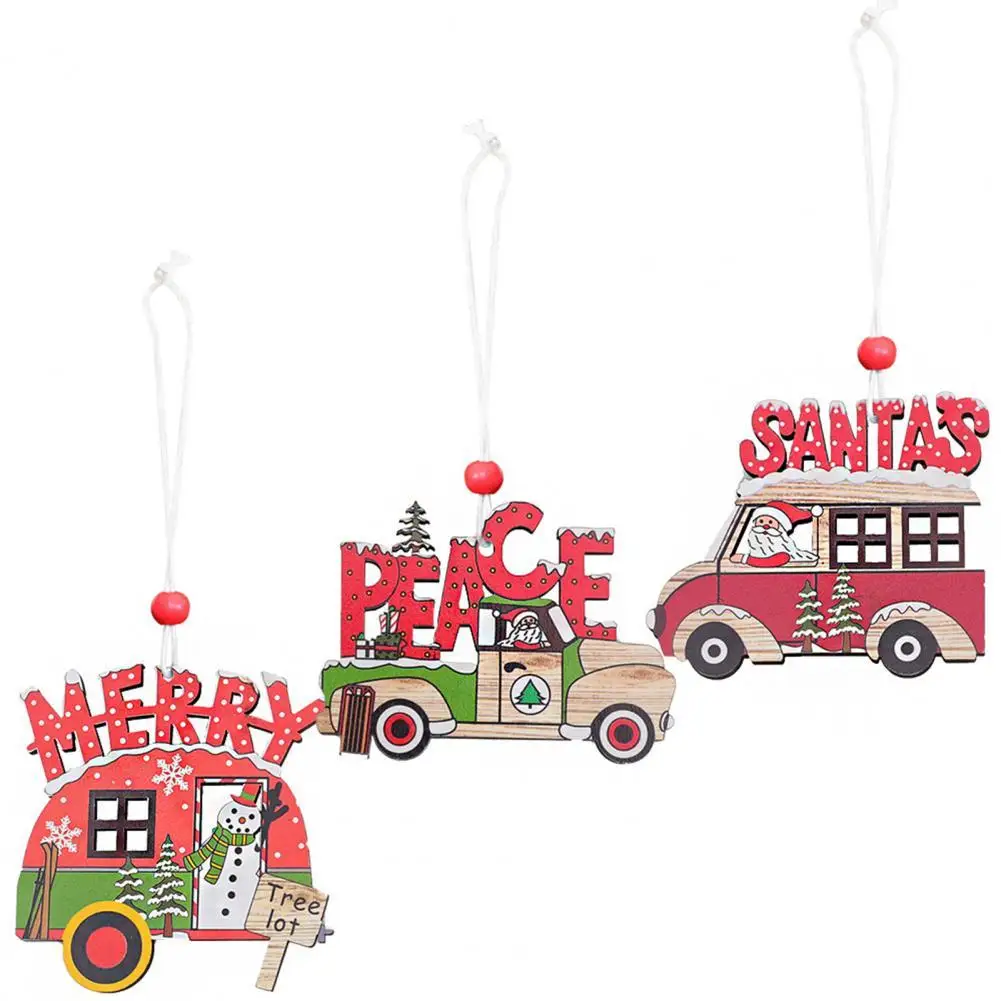 

3Pcs Car Pattern Christmas Pendant Decorative Wood Holiday Gift Festival Ornaments Home Decor