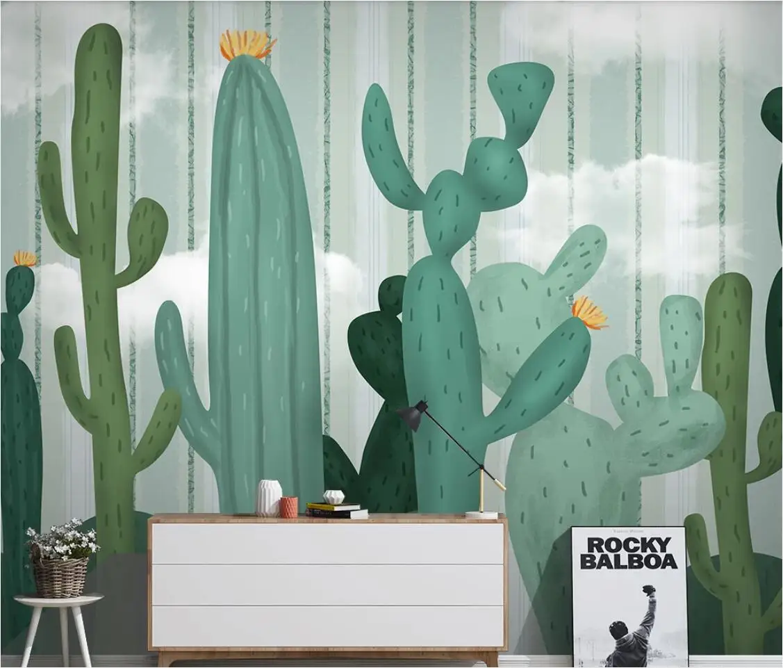 European Tropical Wallpaper Hand Painted Mural Creative 3D Wall Paper Rainforest Leaf Murals Contact Cactus Plant Papers | Обустройство