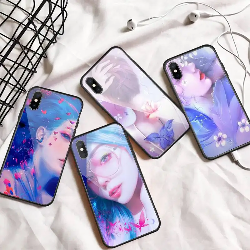 

Cartoon Color Beautiful Girl Phone Case Tempered glass For iphone 6 7 8 plus X XS XR 11 12 13 PRO MAX mini