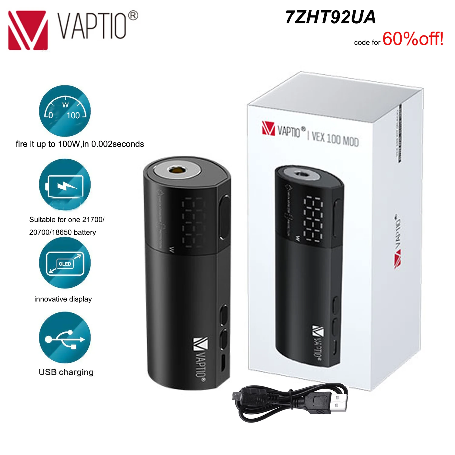 100 Вт электронная сигарета испаритель Vape mod Vaptio VEX коробка MOD поддержки внешних