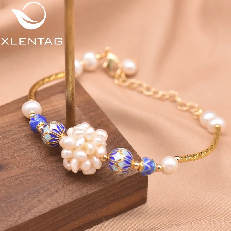 

XlenAg Women Natural Pearl Bracelet Adjustable Bracelet Charm Simple Bracelet Minimalist Jeweler Cloisonne Style Jewelry GB0938
