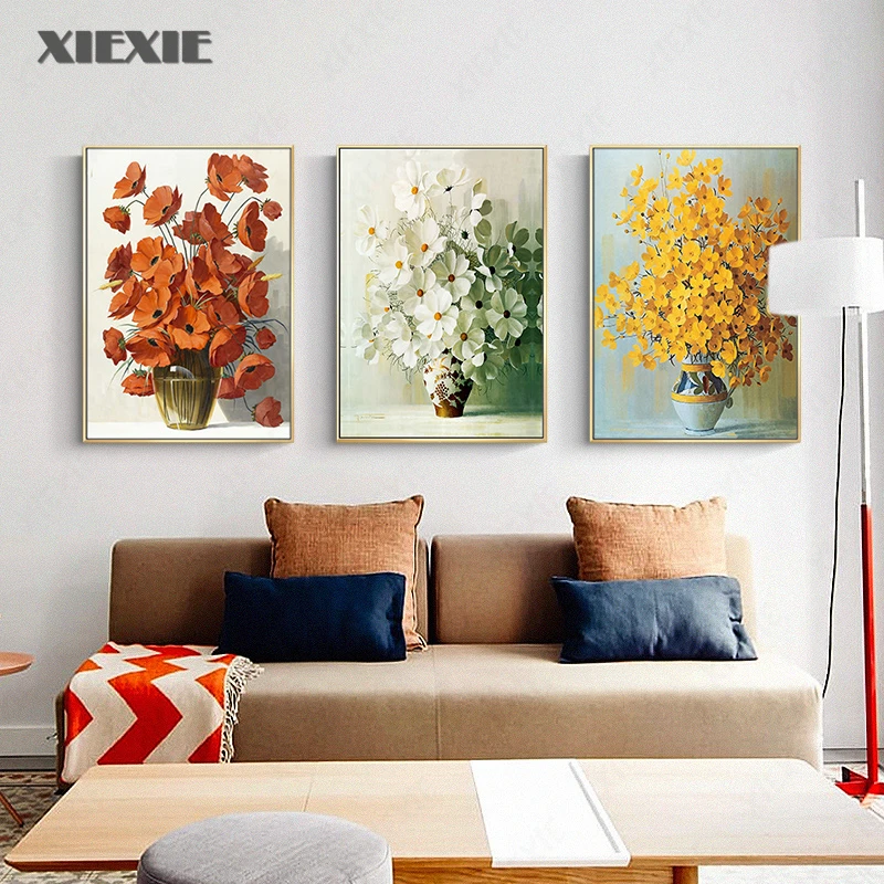

Canvas Painting Modern Minimalist Potted Flower Poster Red Yellow Orange Flowers HD Print Wall Art Home Room Decoration