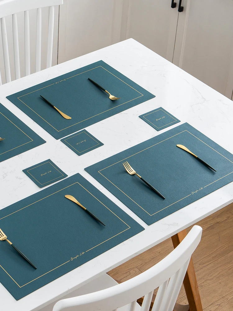 

Nordic Leather Placemat Waterproof Rectangle Mat Heat Insulation Washable Durable Placemats Table Accessories Kitchen DA60CJD