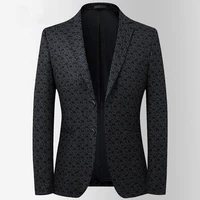 autumn winter mens blazer britishs style casual slim fit suit jacket male print blazers men coat masculino plus size