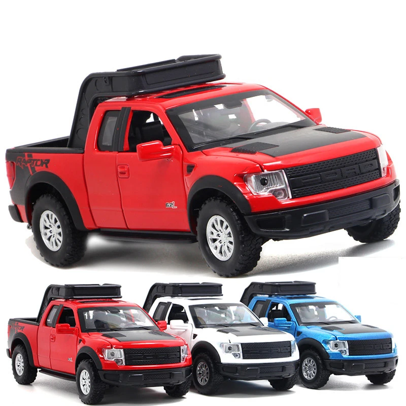 

Модель автомобиля Ford Raptor F150 из модифицированного сплава в масштабе 1:32, литые металлические игрушки, детская светильник шка с подсветкой