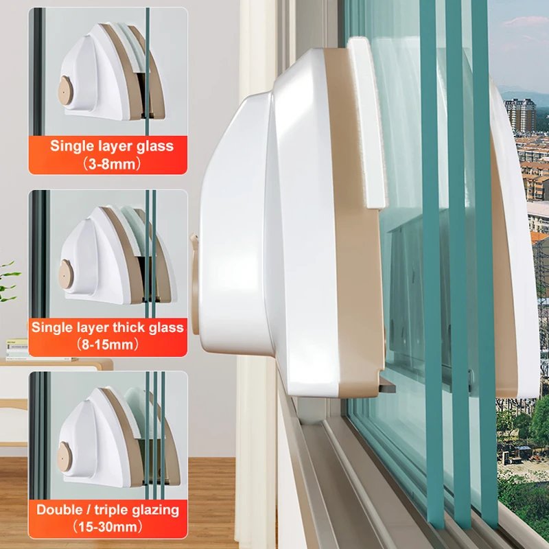 Herramienta de limpieza de ventanas de vidrio magn&eacute;tico, limpiador de ventanas especial para el hogar, descarga autom&aacute;tica de agua, doble capa-5