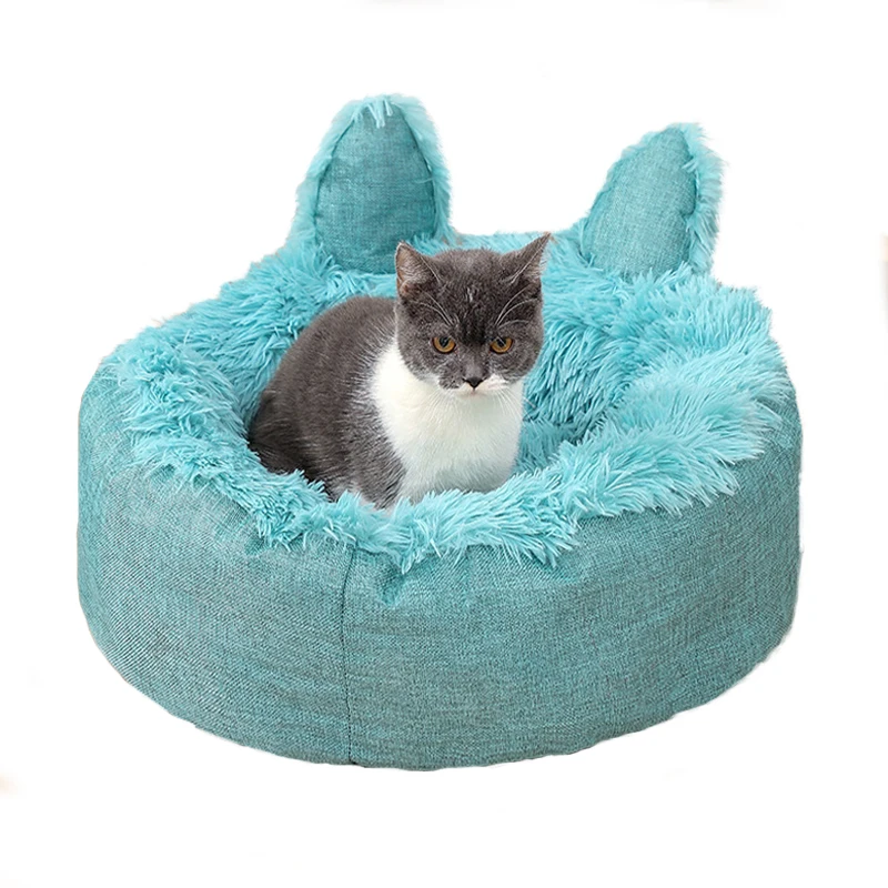 

Winter Warm Dog Bed Soft and Sinks Into The Feeling of The Cat's Nest Bottom Non-slip for Pets Deep Sleep Cute Rabbit Ear Shape