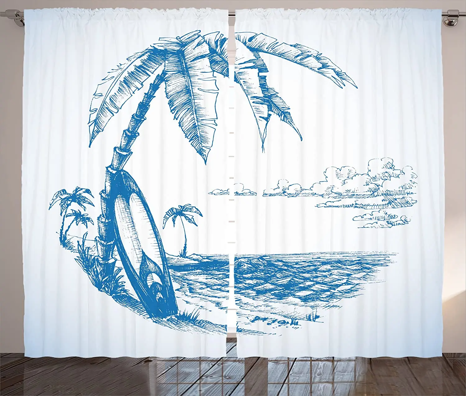 Занавески для серфинга современный эскиз Гавайский пляж с ладонями и морской