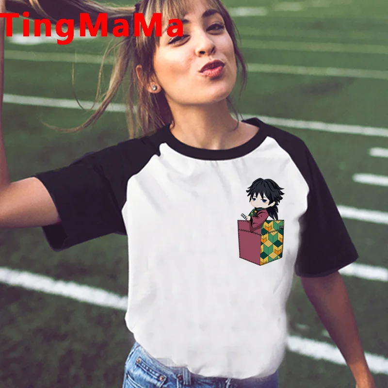 Футболка женская с рисунком аниме Demon Slayer милая мультяшная футболка в стиле