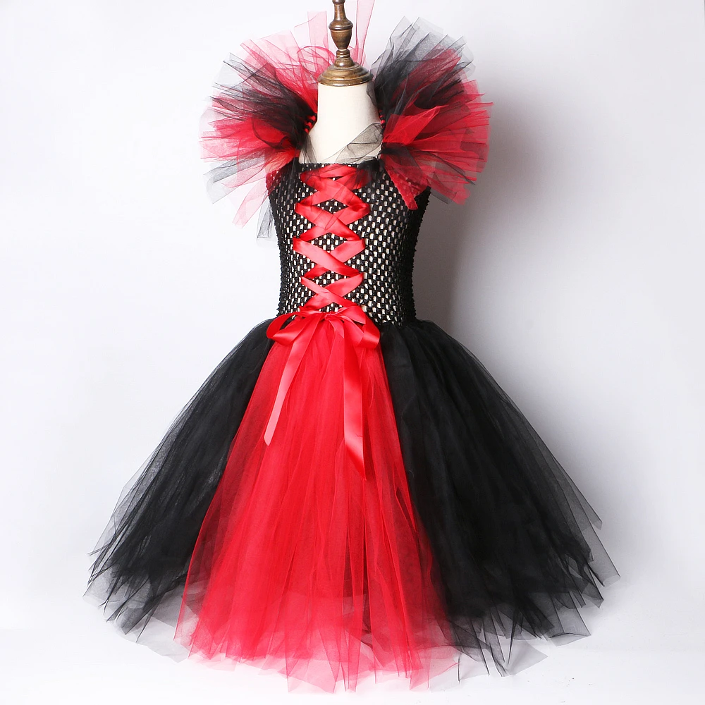 Красный черный костюм ведьмы детское платье-пачка для девочек длиной до