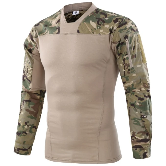 CP camouflage Тактическая военные АрмейскаяКамуфляж Боевая длинным рукавом Рубашка рыбалки ФутболкаКостюм Походов Рыболовный - Цвет: CP camouflage