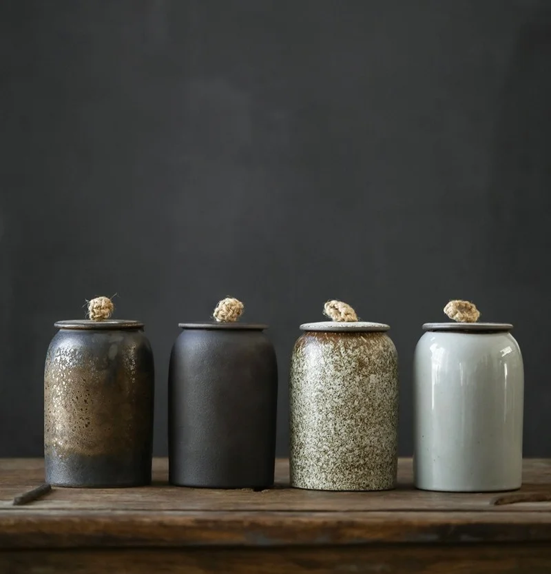 

Retro Tea Caddy Ceramics Puer Tea Tea Storage Box Tea Jar Candy Jar Container Storage Box for Home Use Small Storage Chests