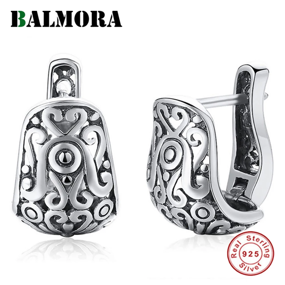 Балмора реальные 925 стерлингового серебра полые клип серьги для женщин мать