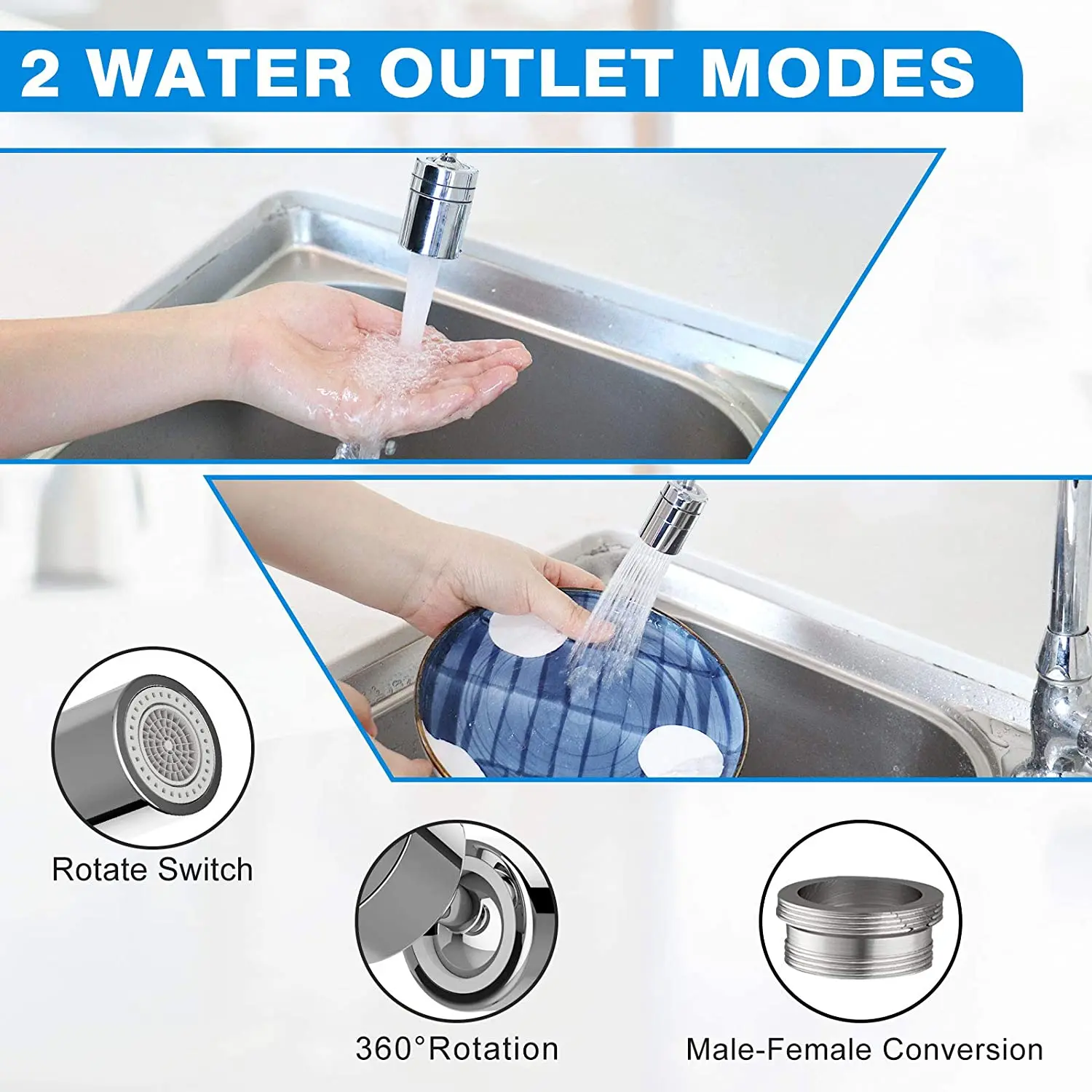 720° Rotatable Universal Splash Filter Faucet Extender Aerator Sprayer Head with Swivel Sink for Kitchen and Bathroom | Обустройство