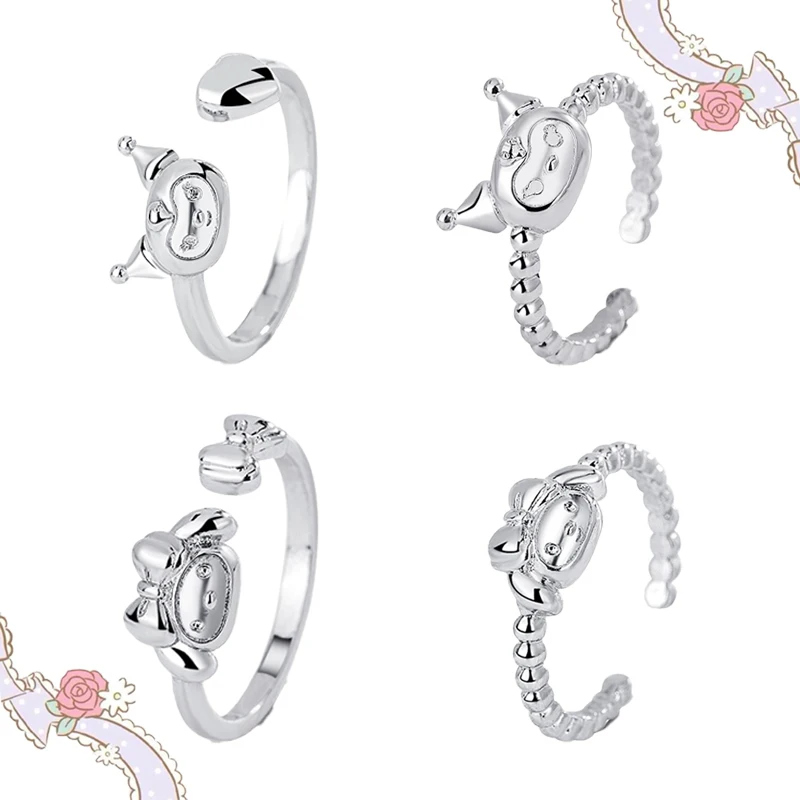 

New Kawaii Copper Plated S999 Silver Open Ring My Melody Kuromi Anime Figures Cartoon Simple Ring Valentines Day Birthday Gift