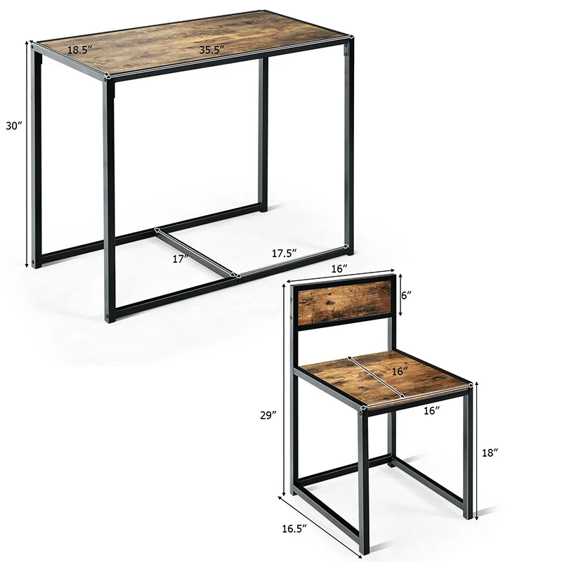 

Space Saving 3 Pcs Dining Set Compact Table 2 Chair Sturdy Powder Coated Metal Frame Chic Style Dining Room Table Chair Set