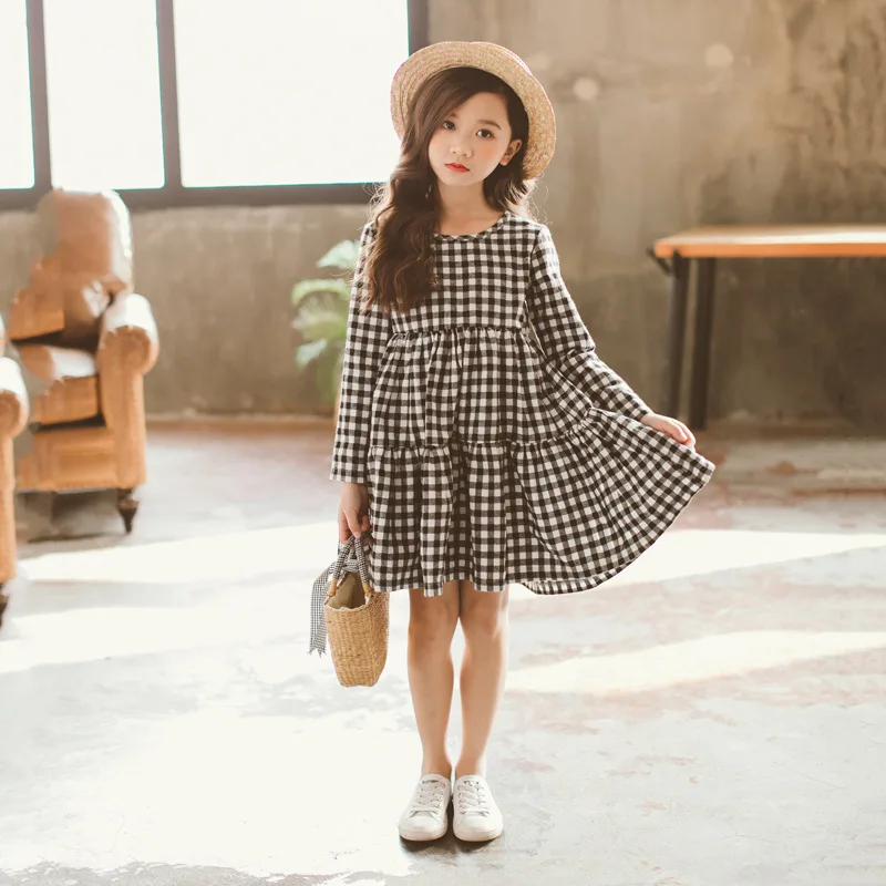 

Girls Dress 2020 New Children's Spring Summer Dress Kids Plaid Dress Bow Brand Baby Girls' Cotton Dress Toddler Clothes,#2787