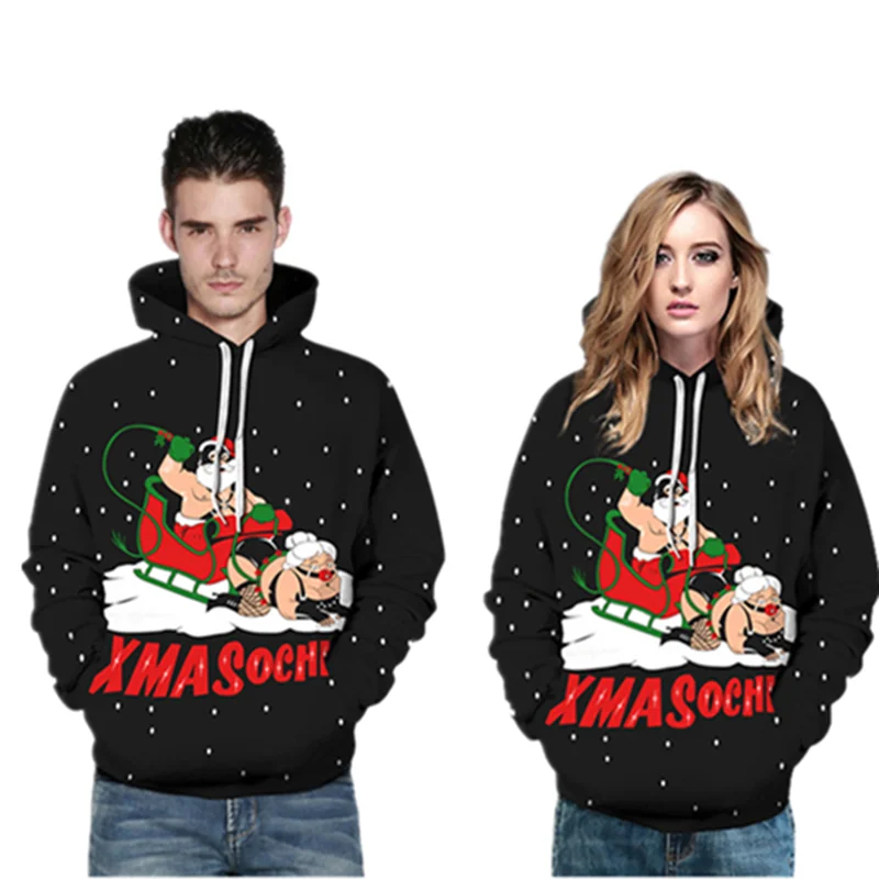 Размера плюс 3D печать рождественские женские мужские толстовки для влюбленных INS