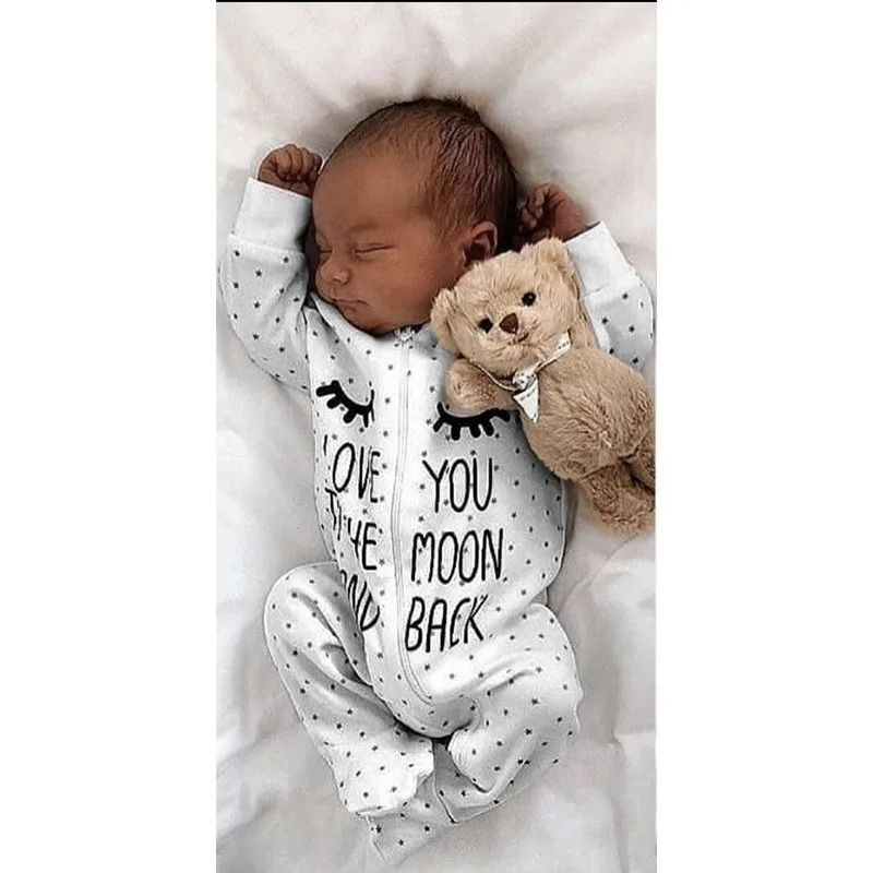 2020 Newborn Cartoon Eyes Letter Moon Love Dot Long Sleeve Zipper Baby Girl Clothes Infant 2t Girls Pijamas | Детская одежда и