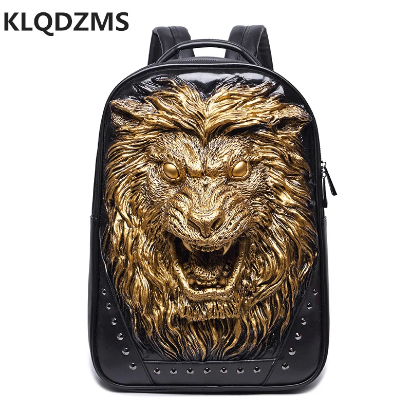 KLQDZMS Unique Men Lion Decorated Backpack Hip-Hop Style Women New Travel Shoulder Bag Durable Distinctive Laptop-Bag Hot Sell