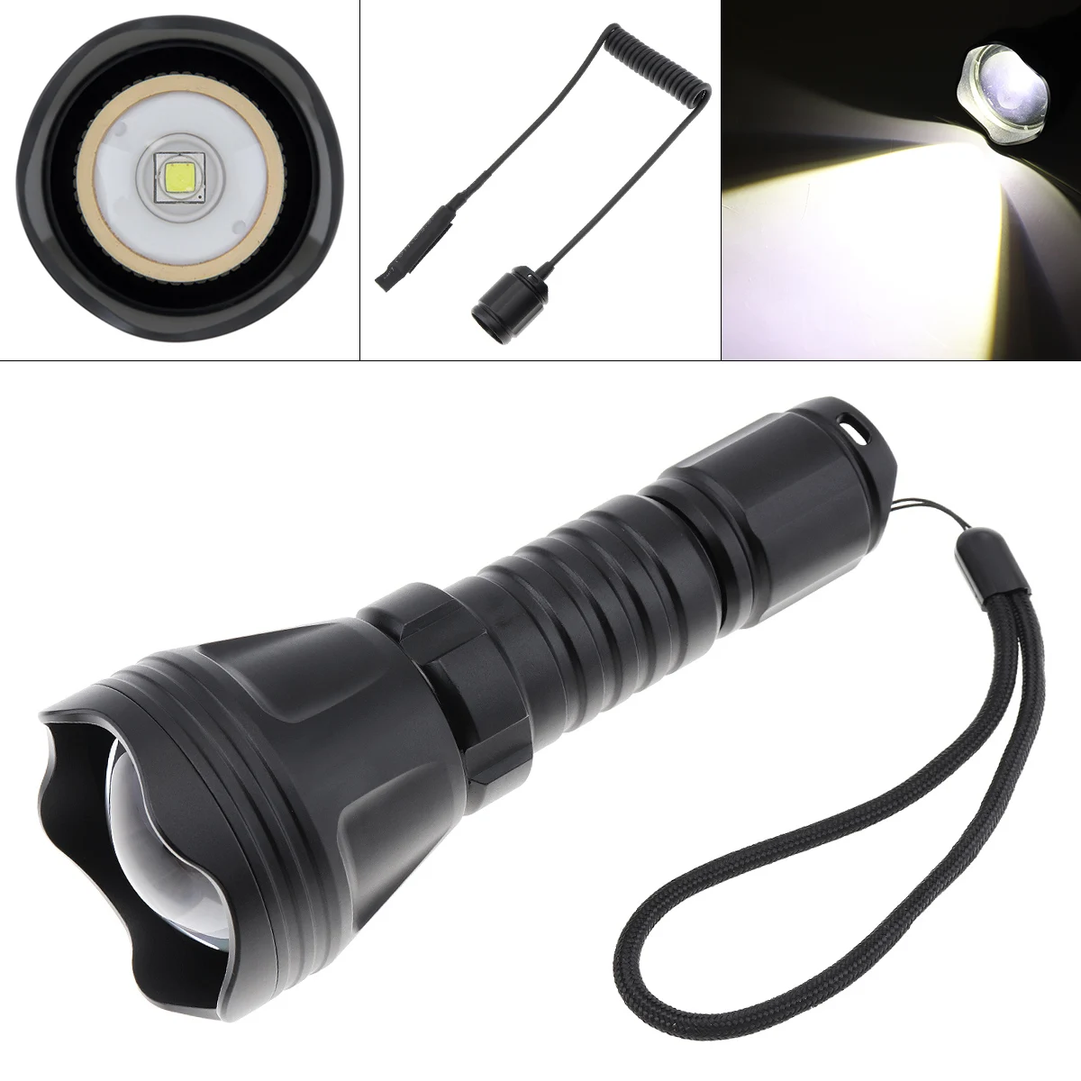 

XM-L2 U4 LED Flashlight B158B Convex Lens Zoom Torch Hunting Light 900 Lumens Tactical Flash Lights with Remote Pressure Switch