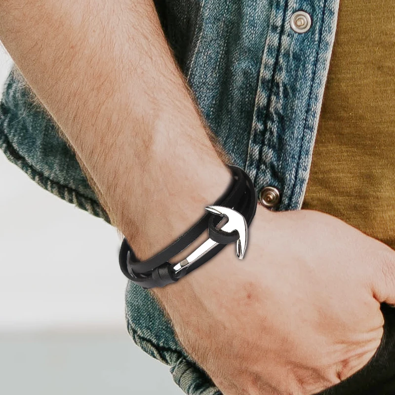 HOMOD Новое поступление модный браслет якорь из искусственной кожи полуизгиб 3 ряда