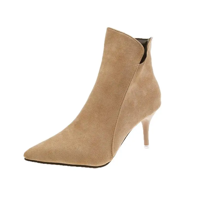 Beige Fine Женская обувь; Размеры 33-48; сезон осень-зима; Модные женские ботинки; женские ботильоны на высоком каблуке; пикантная обувь с острым носком на молнии; Zapatos De Mujer - Цвет: Beige Fine