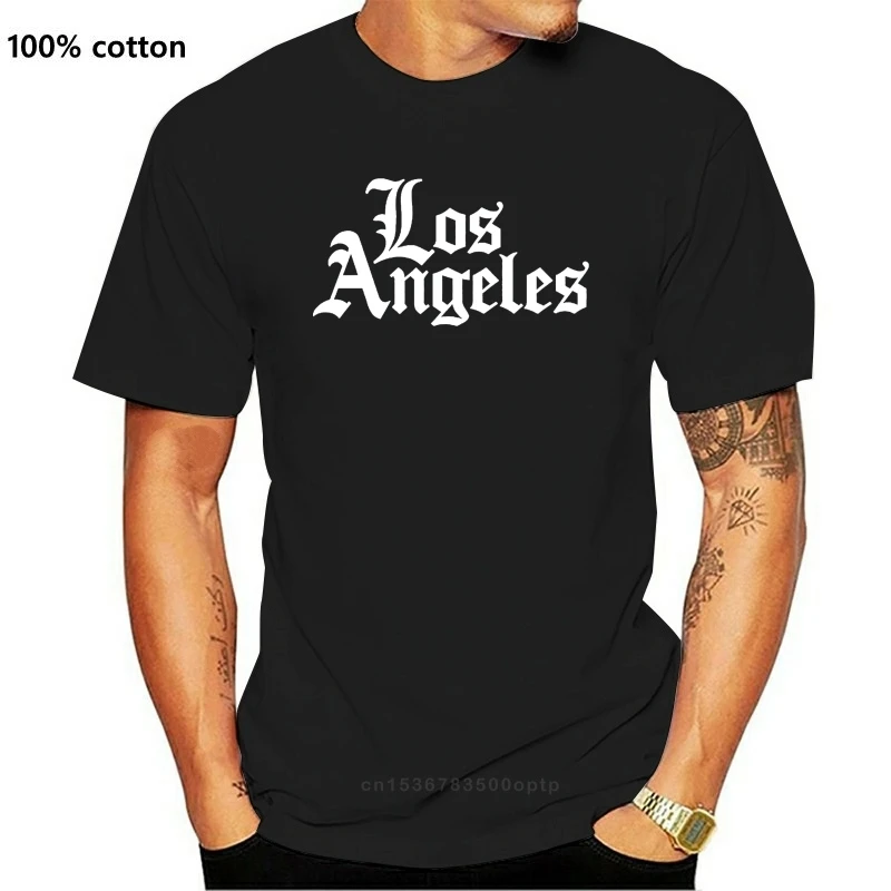 

Свободные хлопковые футболки для мужчин, крутые топы, мужские футболка с надписью "Los Angeles" готическим шрифтом