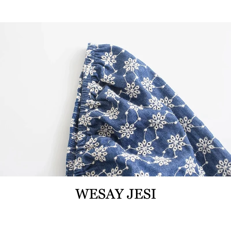

WESAY JESI Fashion Summer Dress 2021 Casual Women's Dresses Hollow Flower Embroidery Puff Sleeve Vintage Elegant Loose Female