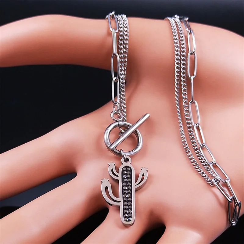 Женское колье-чокер из нержавеющей стали с черными кристаллами