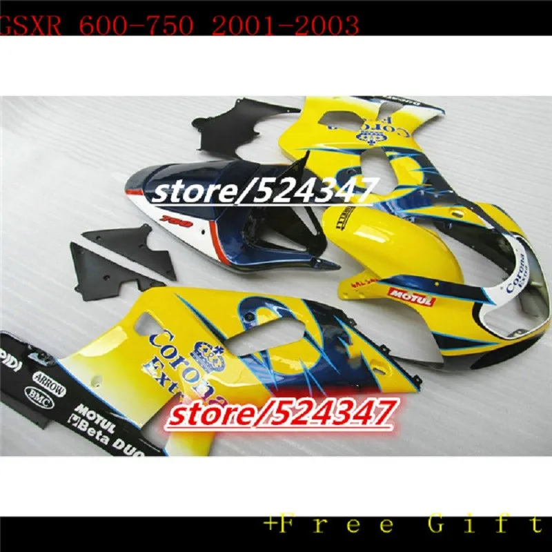 

Hot sales Fairing kit for SUZUKI K1 K2 GSXR600 750 2001 2002 2003 yellow black blue fairings kits GSXR750 GSXR 600 01-03
