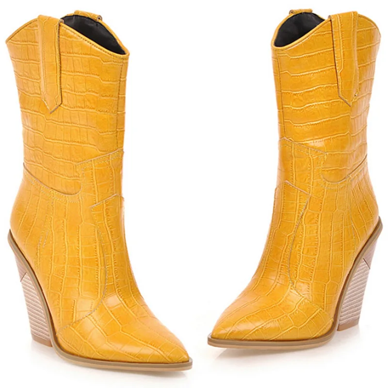 Модные ковбойские сапоги в ковбойском стиле женские до середины икры зимние из