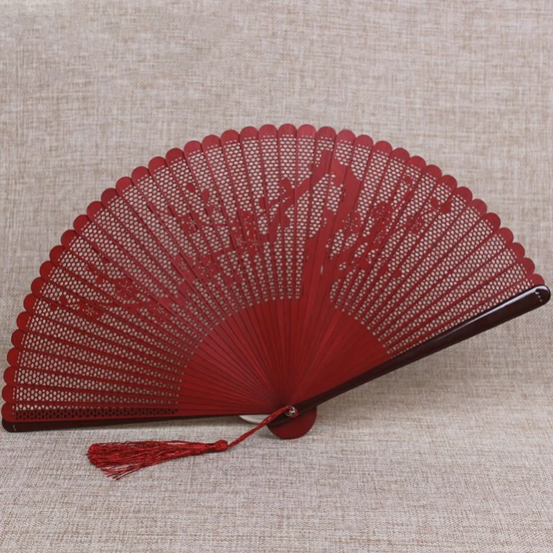 

Japanese Folding Fan Upscale Boutique Whole Bamboo Carving Fan Plum Rose Floral Hollow Out Dance Fan Wedding Favors Gift