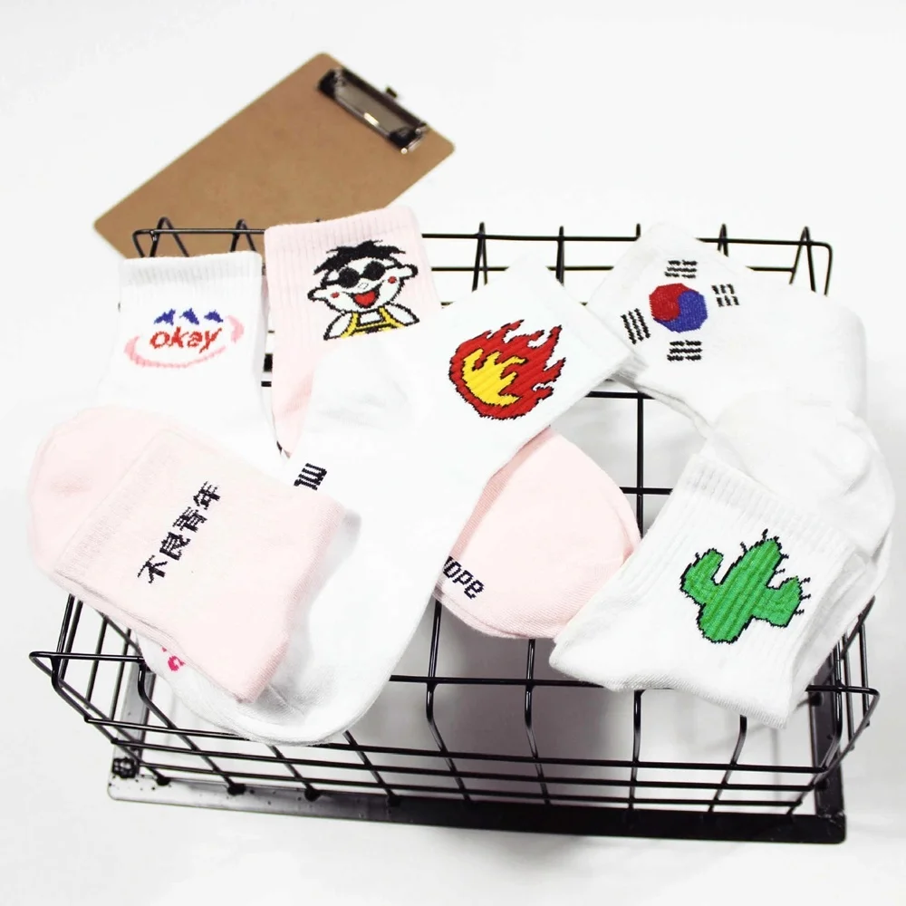 REFJJ женские длинные милые носки Harajuku Корея японский хлопок котенок пламя Ulzzang