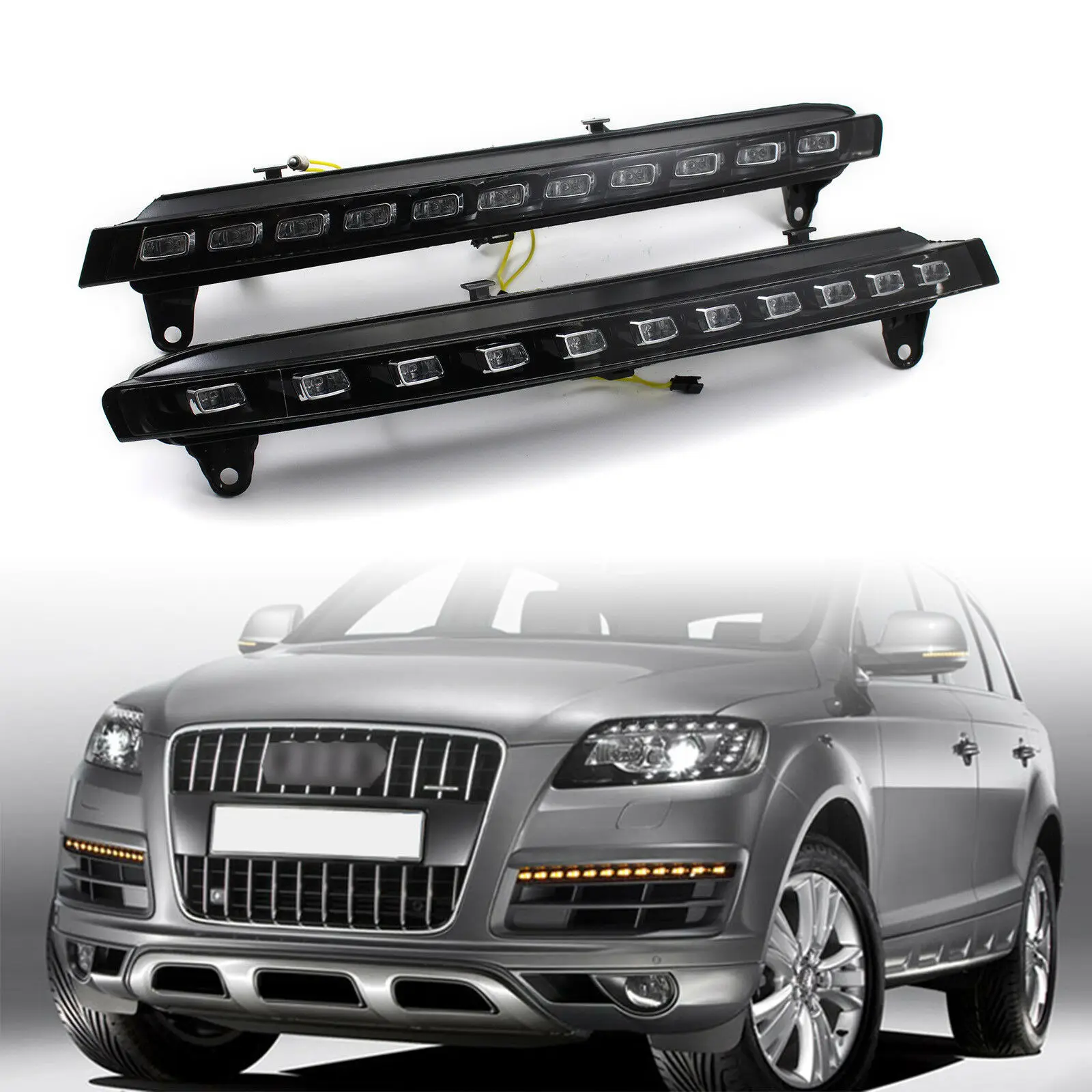 Светодиодный ные дневные ходовые огни для Audi Q7 2007 2008 2009 белые янтарные поворотные