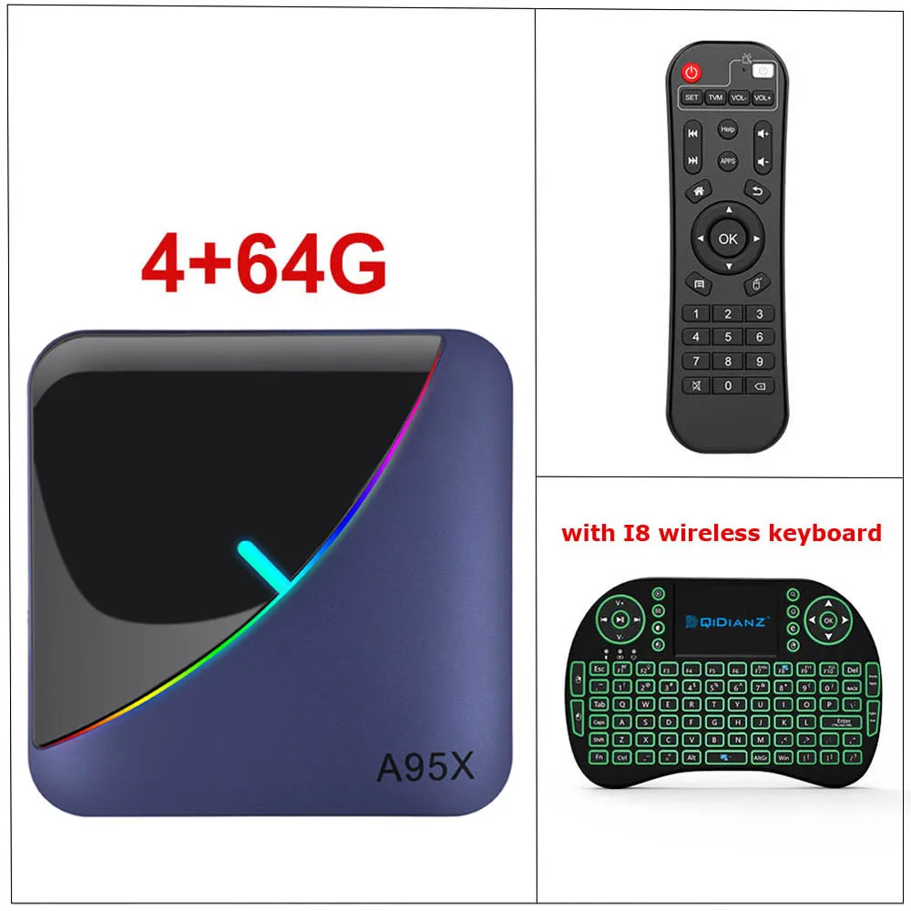 4G64G ADD I8 A95X F3 Amlogic S905X3 RGB светильник ТВ приставка Android 9,0 8K 60fps Wifi медиаплеер A95XF3 - Цвет: 4G64G ADD I8