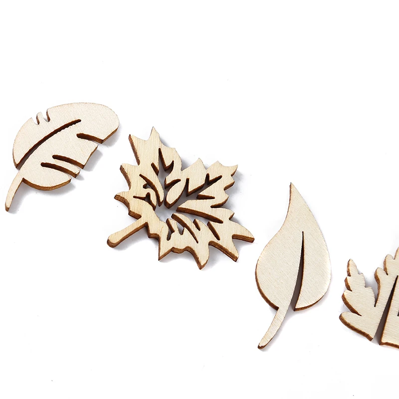 

50pcs Mix Leaf Natural Wood Chips Embellishments Scrapbooking Crafts Supplies Handmade Leaves Art Graffiti Button