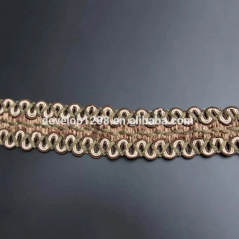 Классическая вышитая кружевная ткань 6 м/лот Золотая волнистая отделка