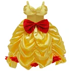 Платье-пачка принцессы Белль, костюм красавицы и чудовища для девочек, бальное платье для косплея, платья с бантом, Цветочное платье на Хэллоуин