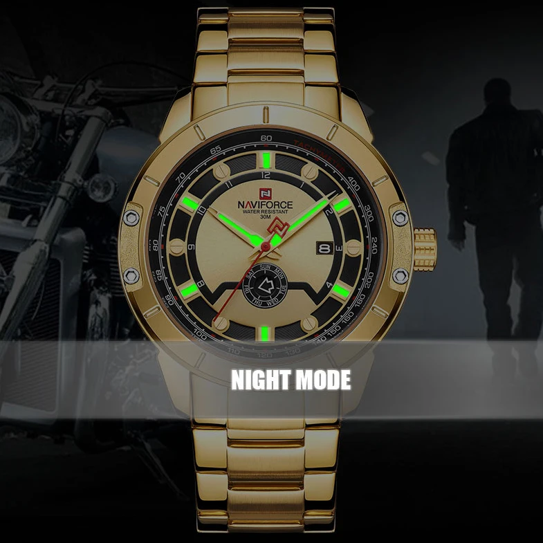 Топ люксовый бренд NAVIFORCE мужские модные золотые наручные часы водонепроницаемые
