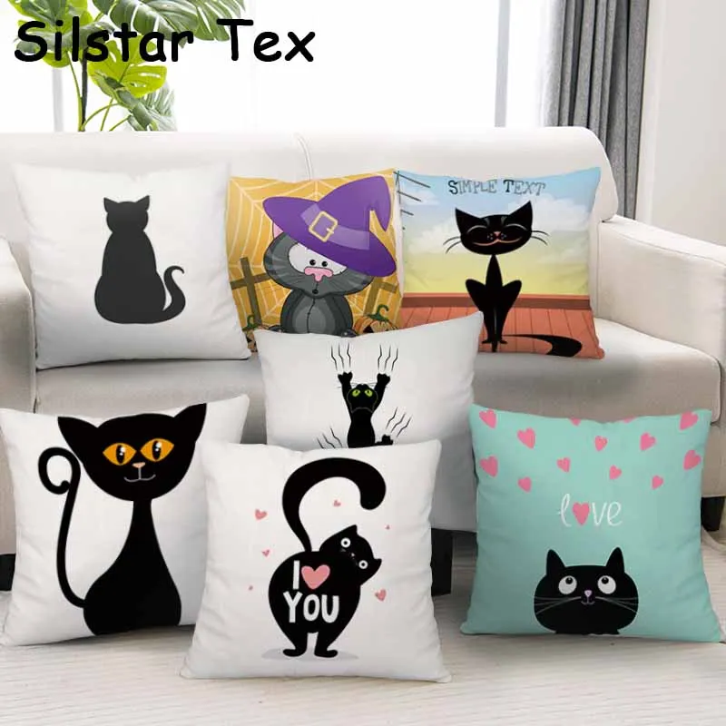 Silstar Tex Милая Черная кошка наволочка для подушки на молнии защита детей дивана